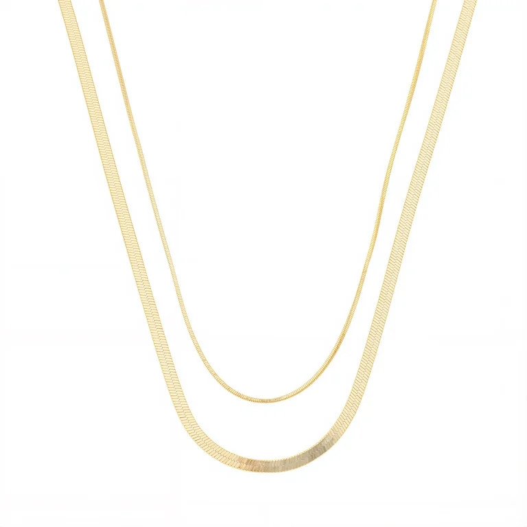 Free Assembly Women's Demi Fine 14K Gold Plated Herringbone Layered Necklace Set, 15" + 2" Extend... | Walmart (US)
