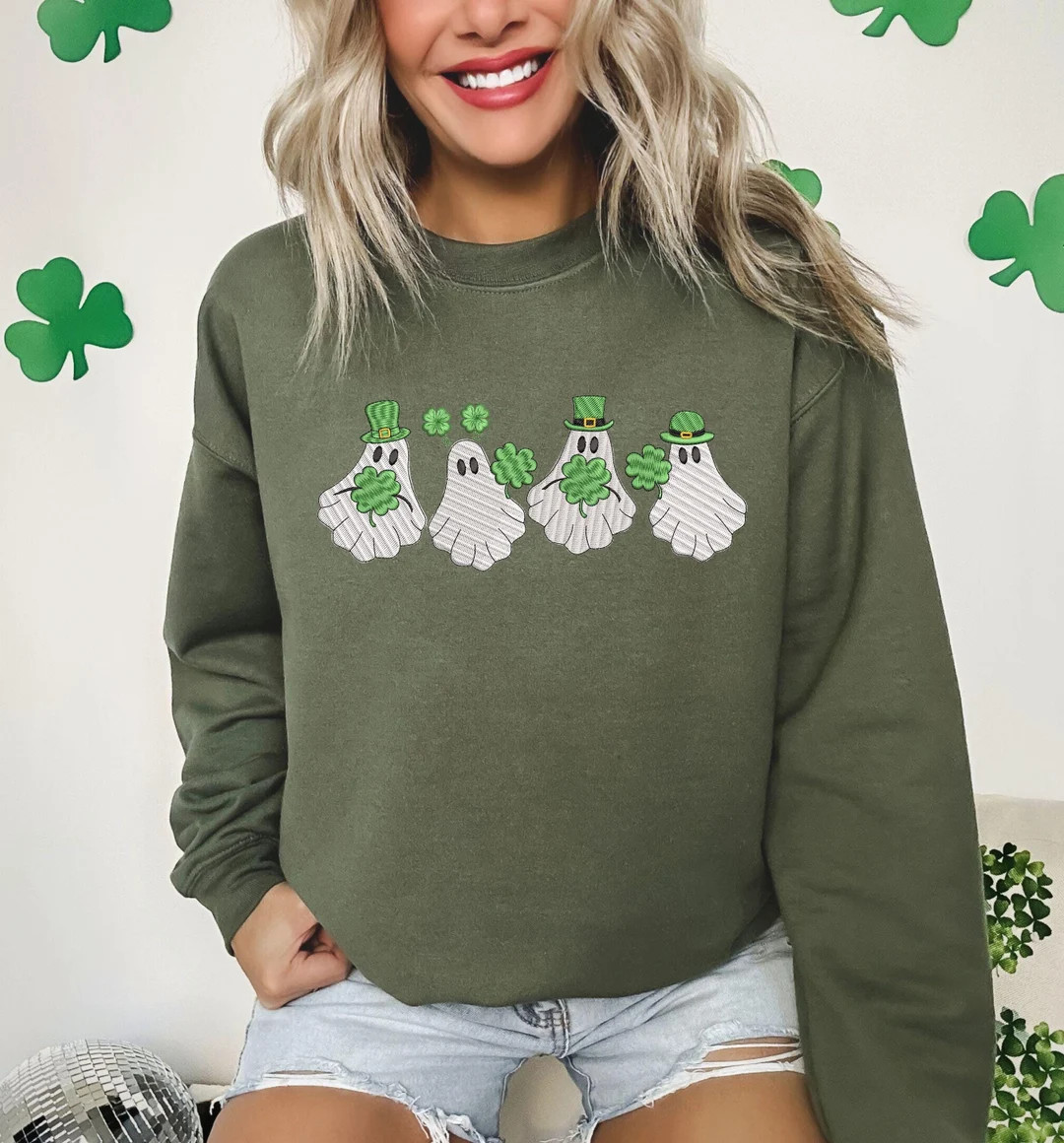 St. Patrick’s Day Ghost Sweatshirt, St Patricks Day Sweatshirt, Rainbow Ghost Shirt, Ghost With... | Etsy (US)