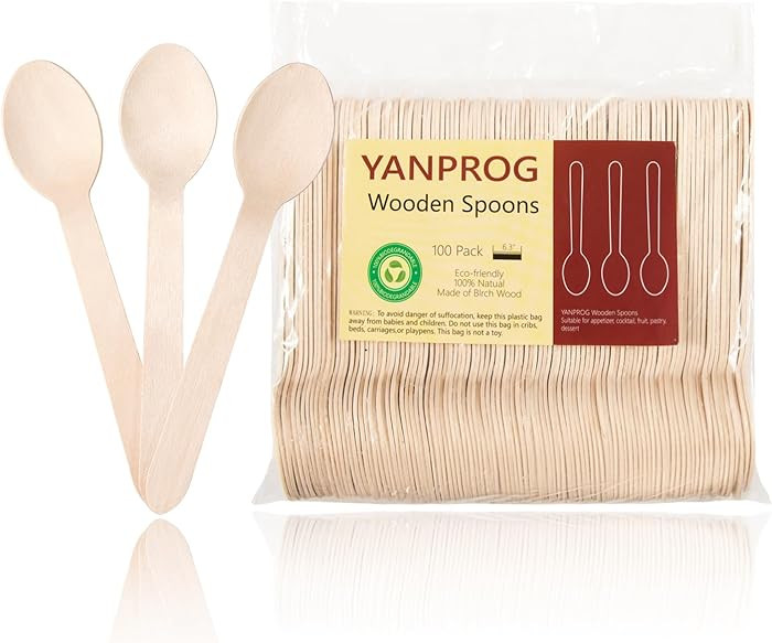 Wooden Spoons Disposable 6.3" Compostable Spoons 100 Pcs Biodegradable Spoon, Natural Birch Eco-F... | Amazon (US)