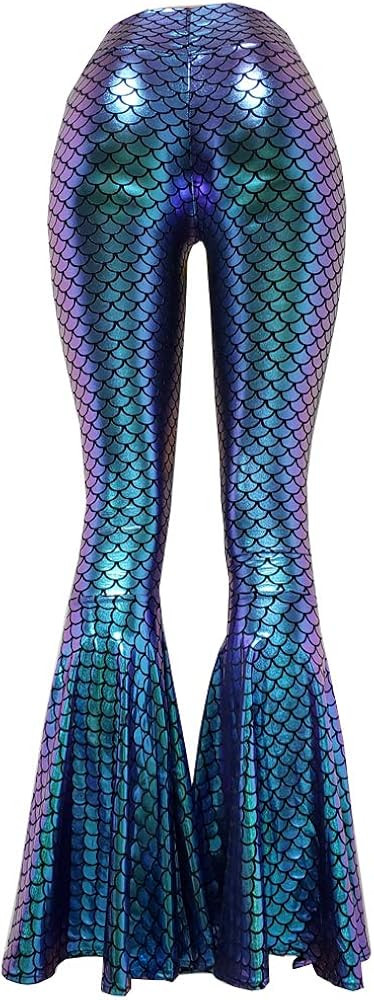 Iridescent Mermaid Scale Party Halloween Costumes Holographic High Waisted Wide Leg Yoga Bell Bot... | Amazon (US)