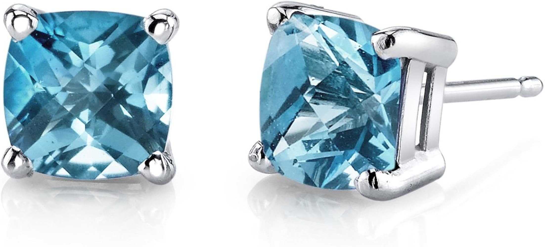 Peora 14K White Gold Swiss Blue Topaz Earrings for Women, Genuine Gemstone Solitaire Studs, Cushi... | Amazon (US)
