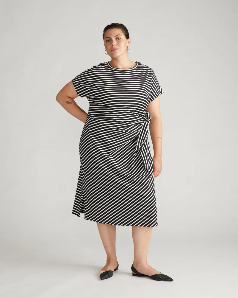 Crescent Breton Stripe Knot Dress - Deep Sea/White Stripe | Universal Standard