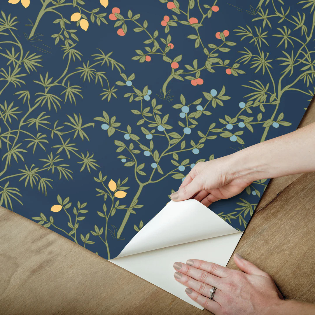 Lemon Grove Peel & Stick Wallpaper in Navy | Burke Decor
