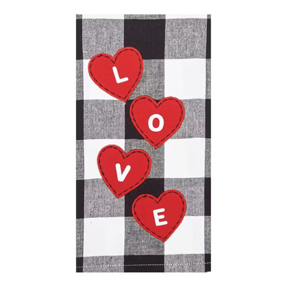 C&F Home Love Hearts Valentine's Day Black and White Check Woven Cotton Kitchen Towel | Target