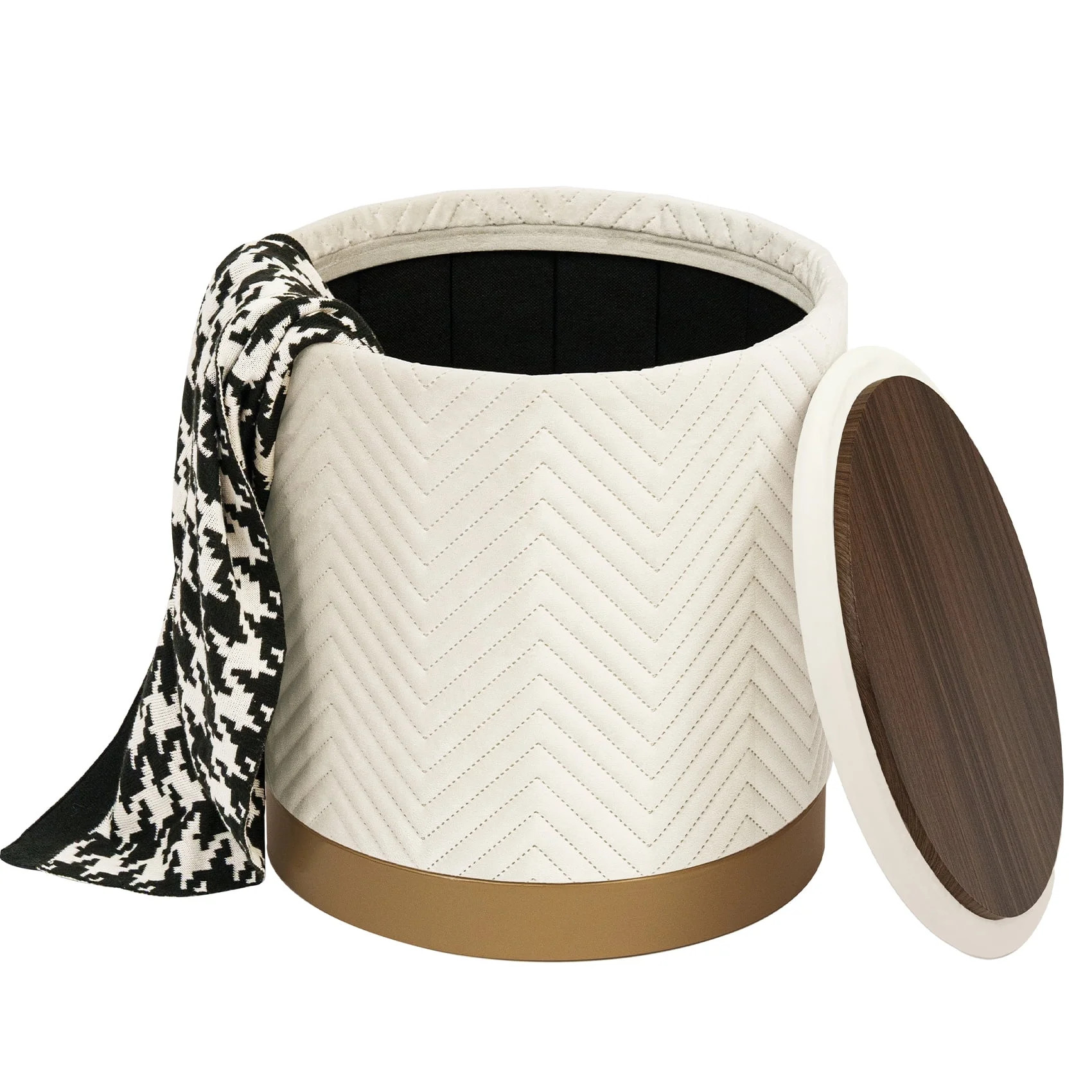 PINPLUS 15" Round Storage Ottoman with Tray Gold Edge Stool Leg Foot Rest for Living Room White,V... | Walmart (US)