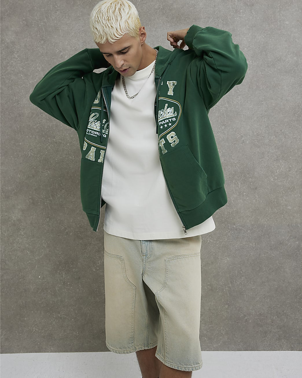 Green Long Sleeve Zip Through Hoodie | River Island UK & IE