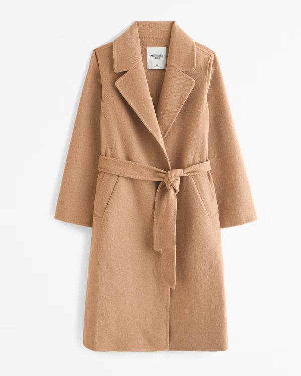 Double-Cloth Belted Wool-Blend Coat | Abercrombie & Fitch (US)