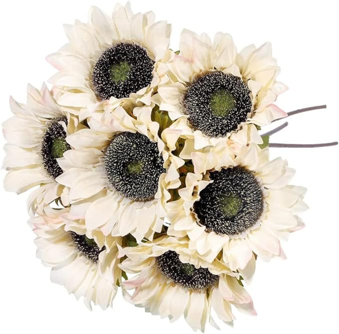 Laelfe 7PCS White Sunflowers Artificial Flowers, Fake Silk Sunflower with Stem Vintage Fall Sunfl... | Amazon (US)