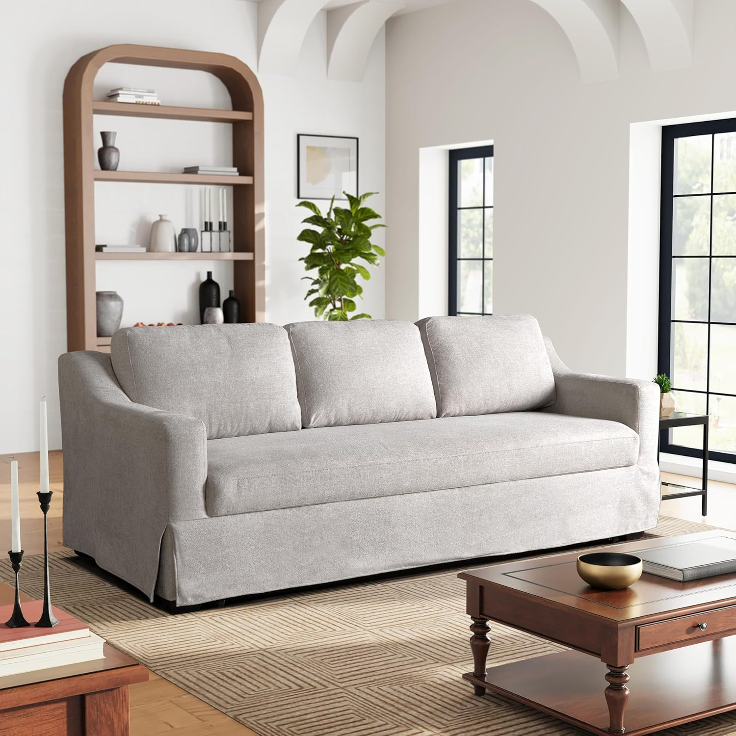 Serta® Hawthorne 90.6" Slipcovered Queen-Size Convertible Pop-up Sofa, Dreamcoil® Comfort, Wove... | Amazon (US)