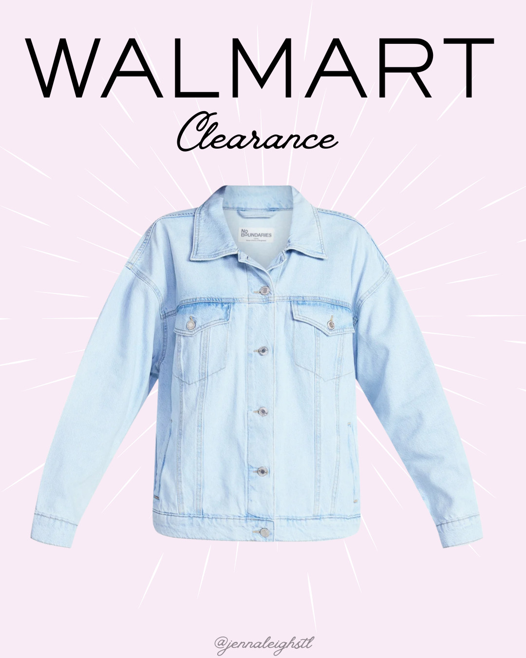 Walmart clearance on this best seller No Boundaries Oversized Cotton Denim Jacket. Only $17 and such a closet staple. 

 #LTKSeasonal #LTKSaleAlert #LTKMidsize