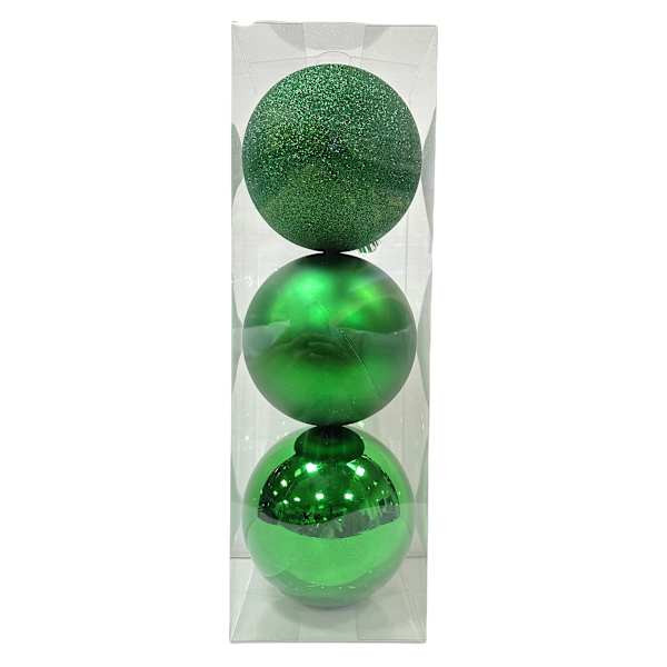 3-Count Green Glittered Shatterproof Ornaments, 5.9" | At Home
