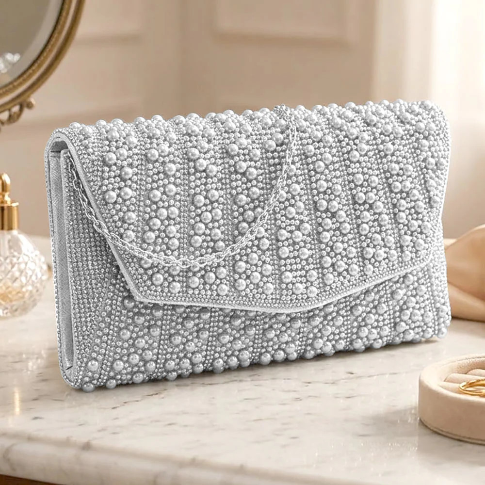Pearl Stone Bling Embellished Flap Evening Clutch Bag | Shop Simon