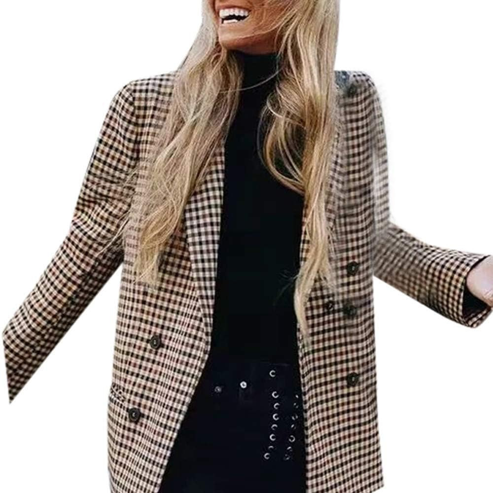 Womens Long Sleeve Tartan Checked Buttons Suit Jacket Blazer Casual Work Formal Office Coat Cardi... | Amazon (UK)