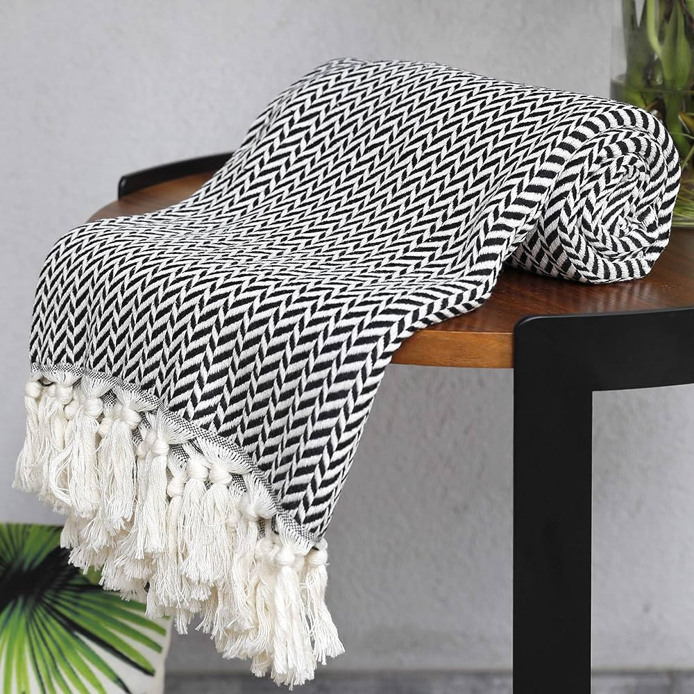Peshtemania Premium Cotton Boho Throw Blanket 50”x60” Black and White Throw Blankets for Bed ... | Amazon (US)