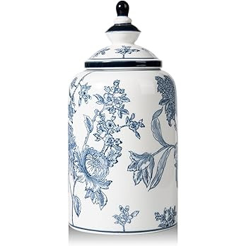 Blue and White Ginger Jar for Home Decor, Chinoiserie Vase Decor, Ceramic Decorative Jars with Li... | Amazon (US)