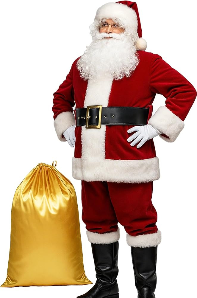 Potalay Men's Deluxe Santa Suit 11pc. Christmas Adult Santa Claus Costume | Amazon (US)