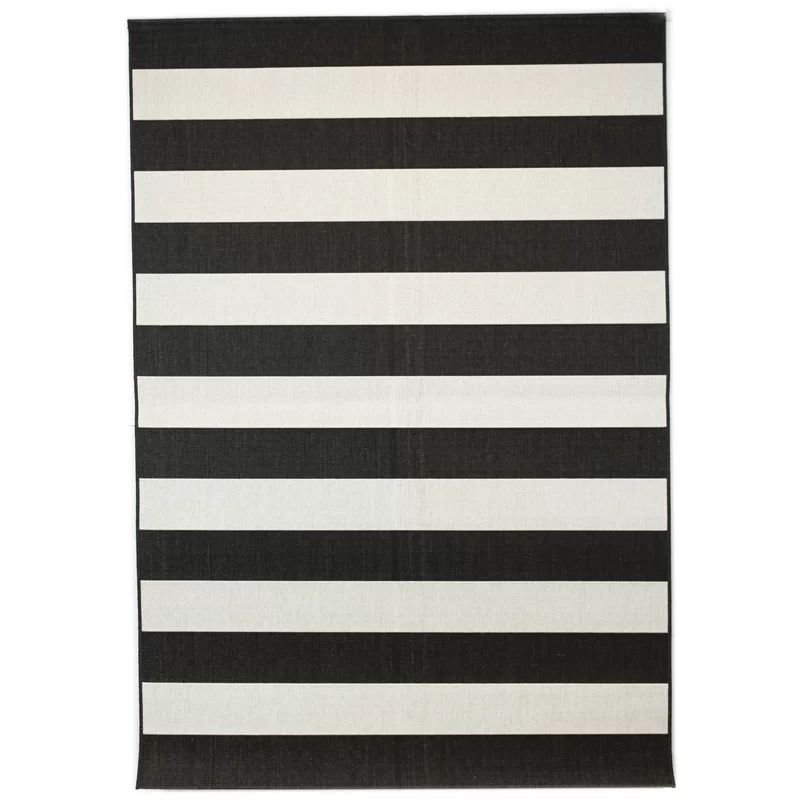 Gonsalez Striped Black/Off-White Indoor/Outdoor Area Rug | Wayfair North America