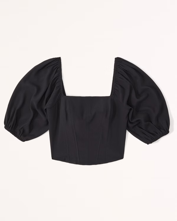 Puff Sleeve Corset Squareneck Top | Abercrombie & Fitch (US)