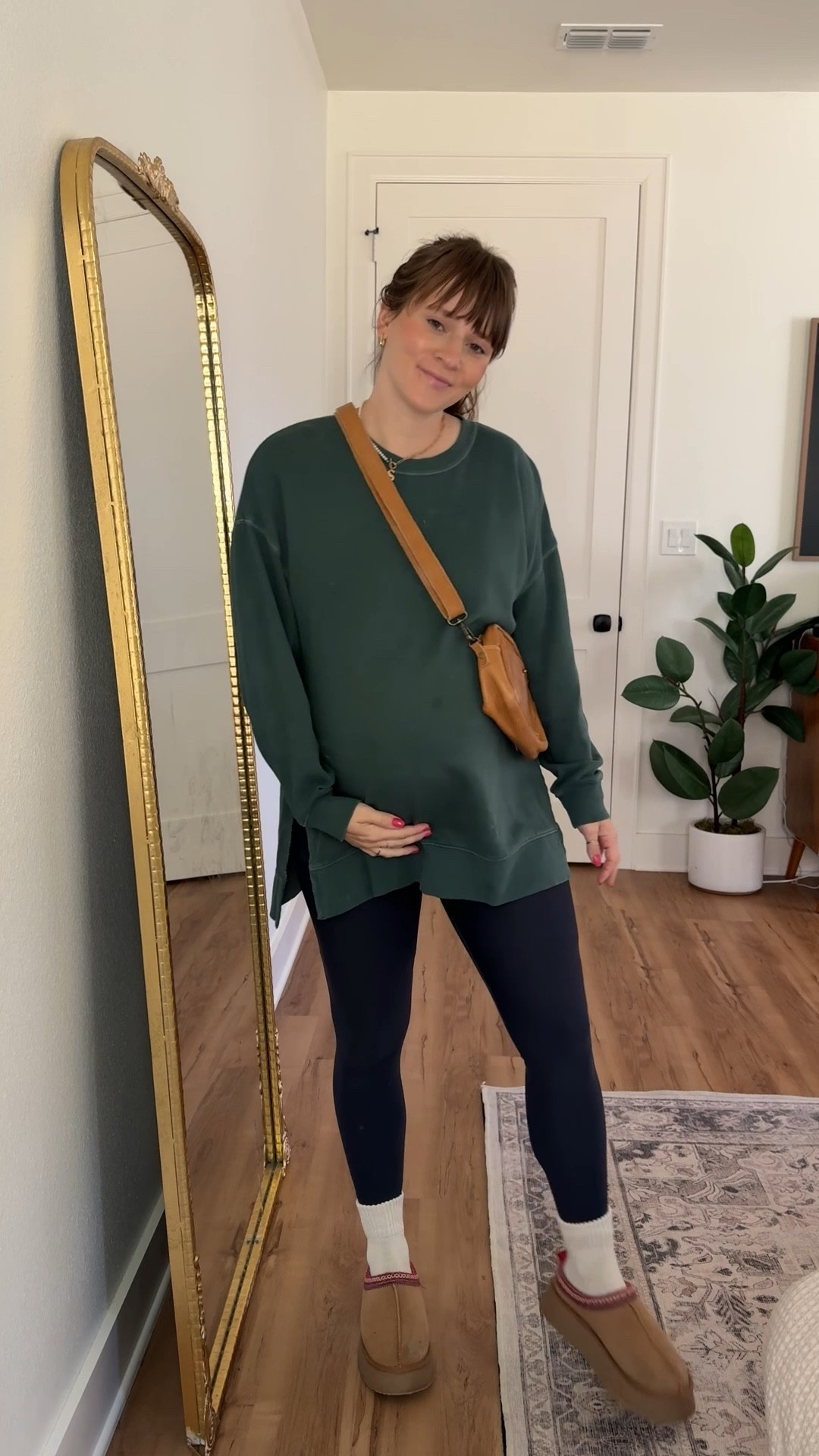 36 weeks pregnant Fall OOTD. Bump-friendly sweatshirt and leggings. Perfect for postpartum as well. Wearing a large in the sweater for a longer more oversized fit. Medium leggings

#LTKStyleTip #LTKBump #LTKSeasonal