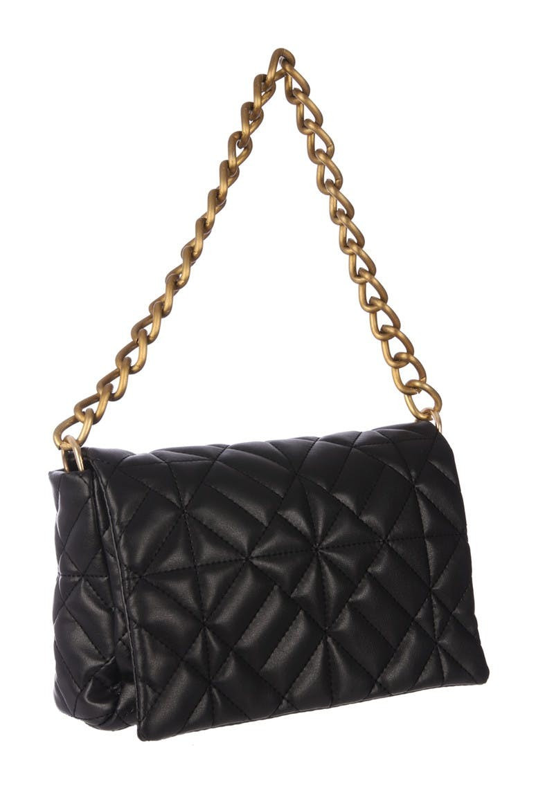 Womens Black Quilted Gold Chain Bag | Peacocks