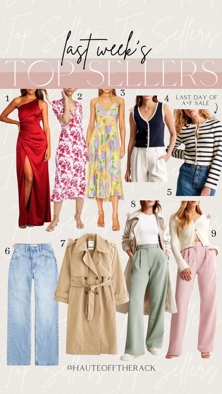 Last week’s best sellers!

Today is the last day of the Abercrombie sale!
25% off ALL DENIM + 15% off almost everything else!
Use code: DENIMAF at checkout for an additional 15% off!

#reddress #springdress #floraldress #businesscasual #springoutfits #resortstyle #vacationoutfits #workwear #widelegpants #jeans #vest 

#LTKsalealert #LTKstyletip #LTKfindsunder100