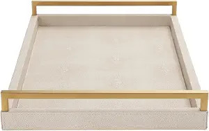 WV Ivory Shagreen Leather Serving Tray with Gold Handles, 17.7x11.8Inch Large Wooden Decorative T... | Amazon (US)