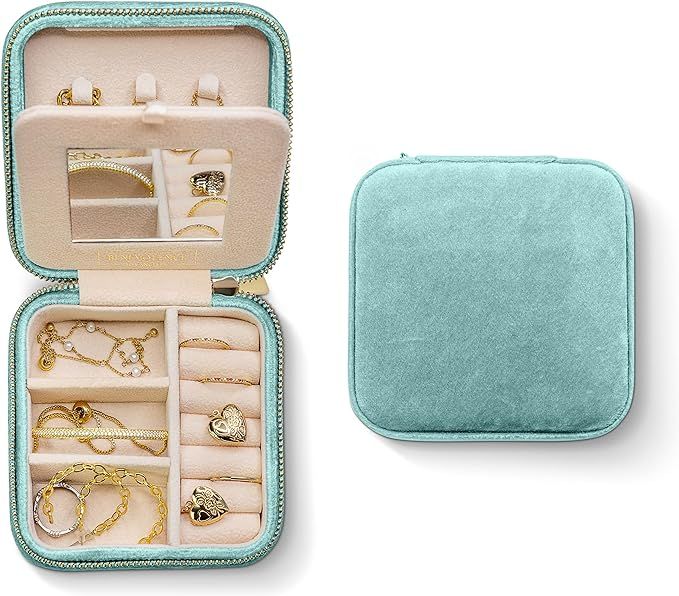 Plush Velvet Travel Jewelry Organizer Box | Travel Jewelry Case | Jewelry Boxes for Women | Jewel... | Amazon (US)