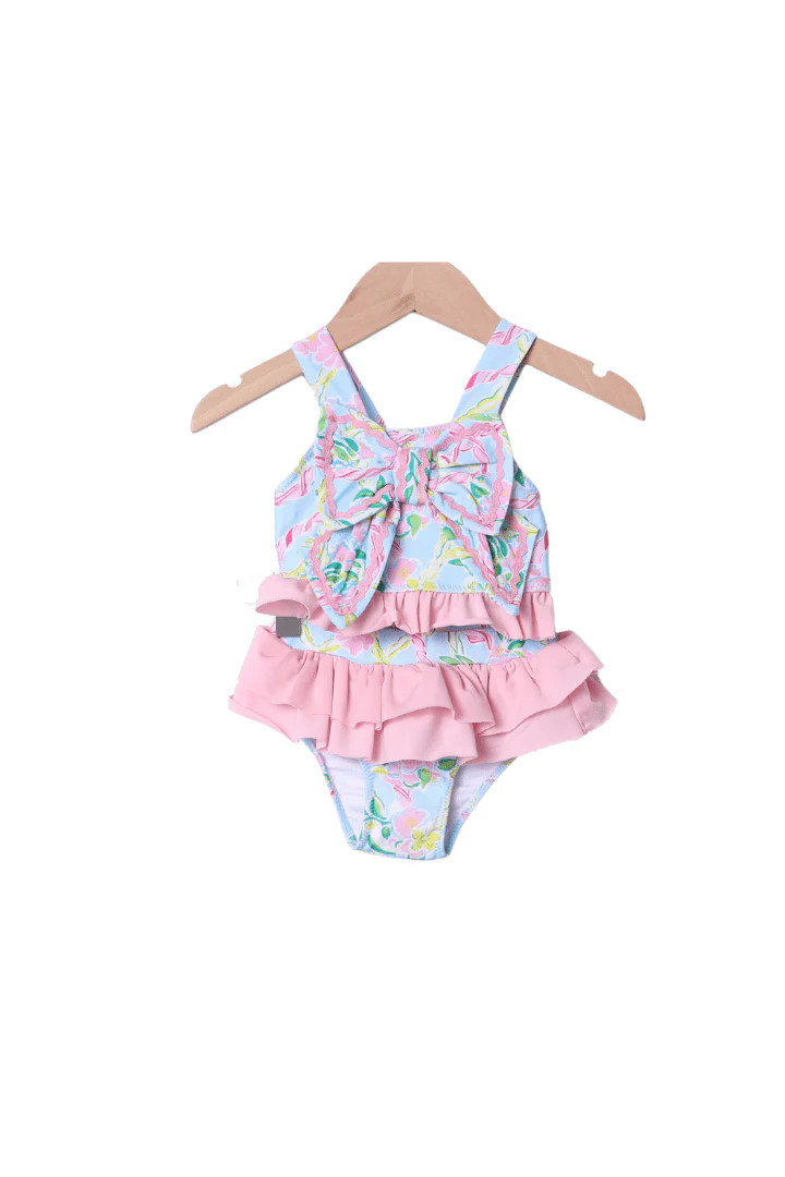 Pink Paradise Scalloped Bow 2 Piece Swimsuit | The Smocked Flamingo