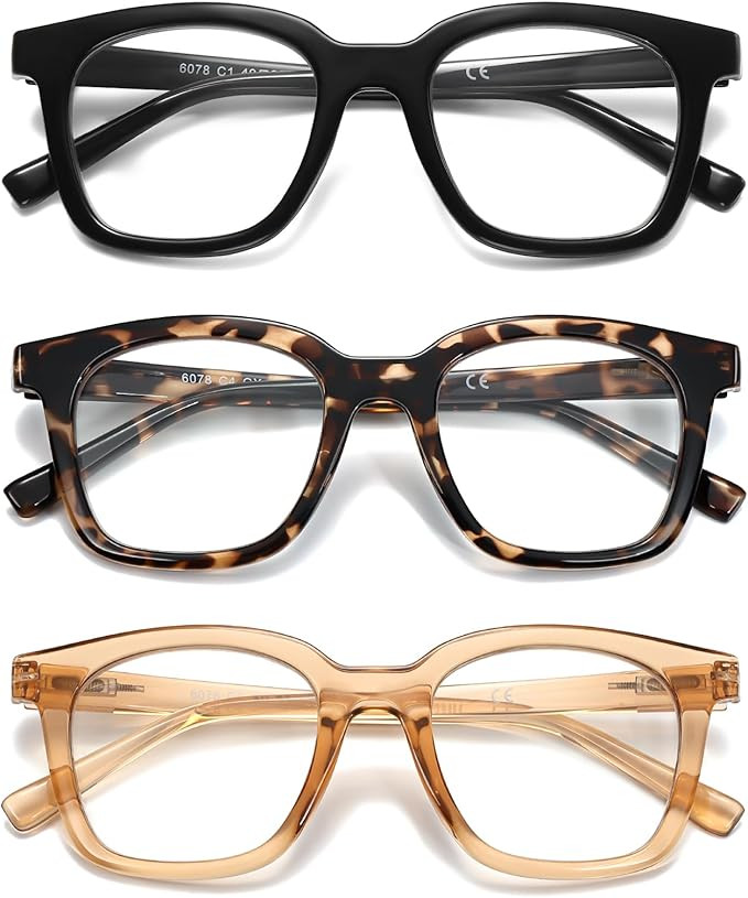Reading Glasses For Women Blue Light Blocking Square Computer Reader Stylish Unbreakable Large Ey... | Amazon (US)