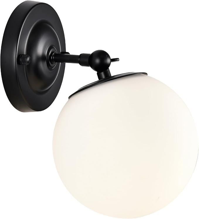 Alighting Black Globe Wall Sconce LED 6W 3000K with 5.9" Globe Milk Glass Shade Mid Century Moder... | Amazon (US)
