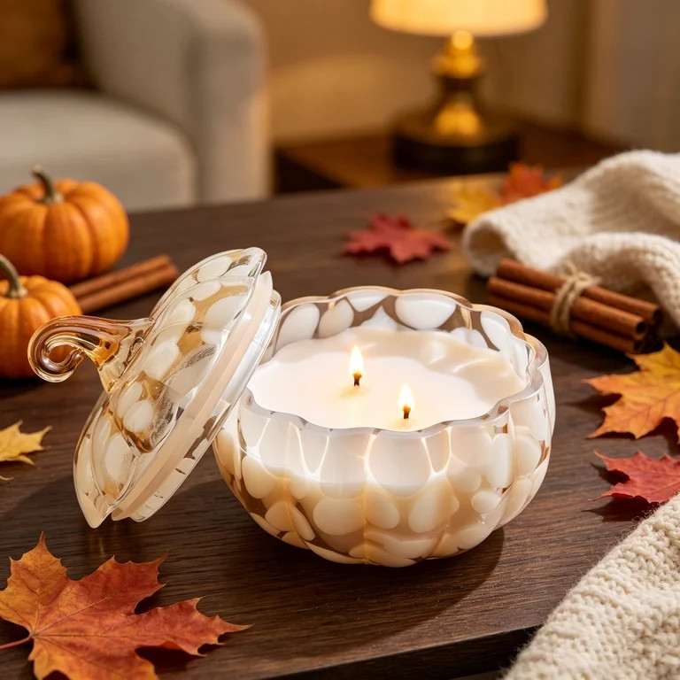 Fall Pumpkin Scented Candles, 18oz Glass Jar Candle 3 Wick, Autumn Fragrance Table Farmhouse Deco... | Walmart (US)