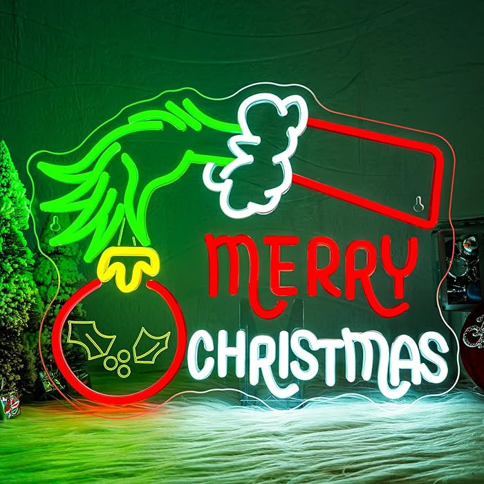 WLHOPE Merry Christmas Neon Sign Neon Signs for Wall Decor The Grinch Christmas Decor Grinch Ligh... | Amazon (US)