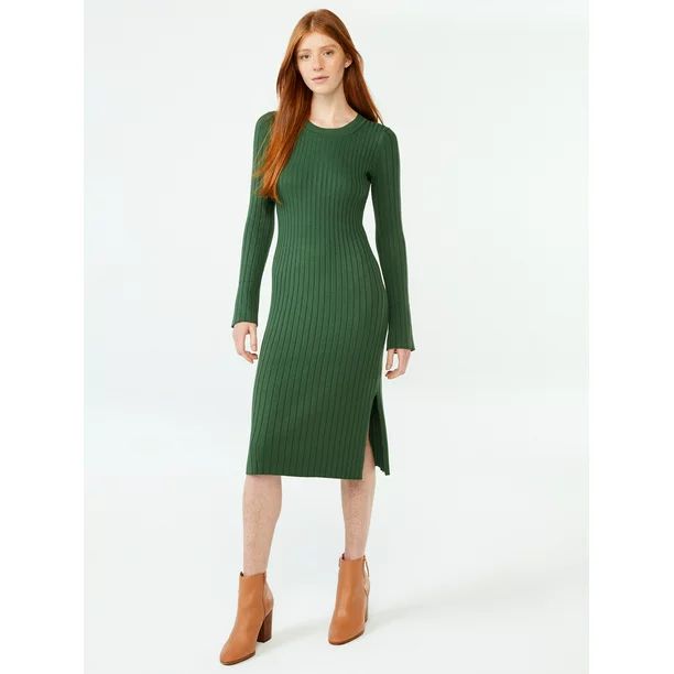 Free Assembly Women's Pleated Sweater Midi Dress - Walmart.com | Walmart (US)