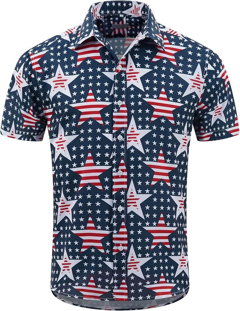 GRTXIN Mens American Flag Shirt - Patriotic Shirts for Men Short Sleeve Button Down Hawaiian Shir... | Amazon (US)
