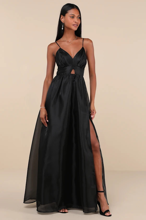 Authentic Glamour Black Organza Sleeveless Cutout Maxi Dress | Lulus