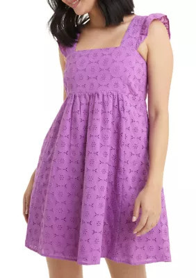 Draper James Women's Maddie Babydoll Dress in Purple Eyelet, X-Large | Belk