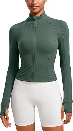 CRZ YOGA Butterluxe Waist Length Jackets for Women - Full Zip Athletic Track Tops with Thumb Hole... | Amazon (US)