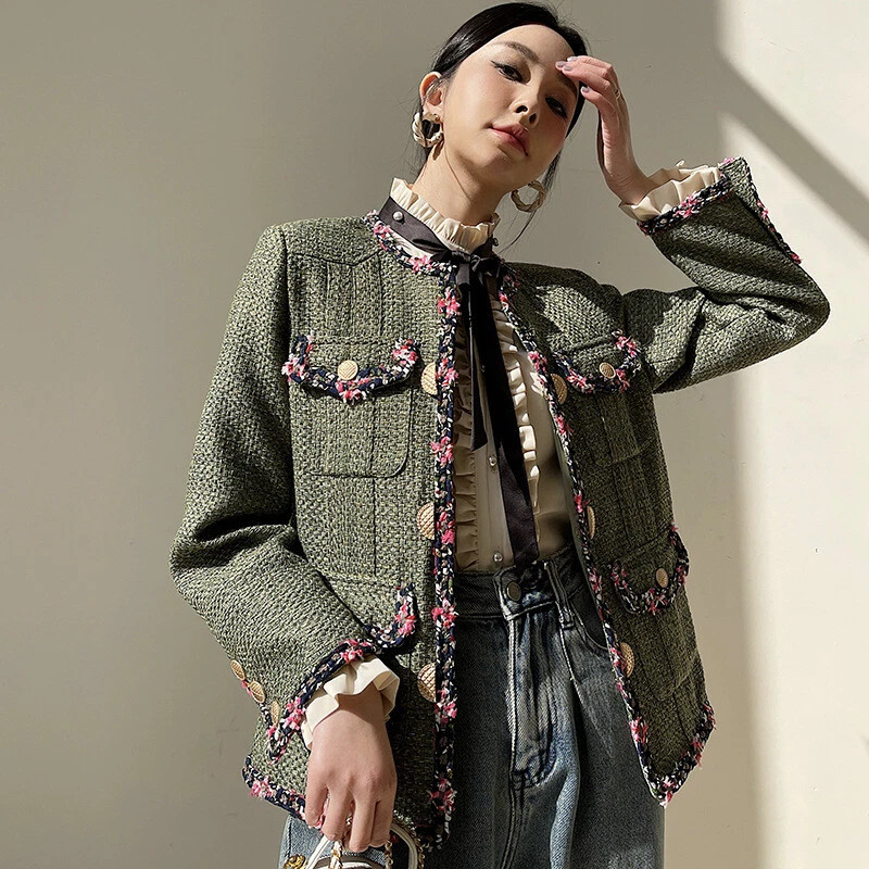 Spring New Women's Floral Outerwear Jacket Button Tweed Wool Short Cardigan Coat | eBay US