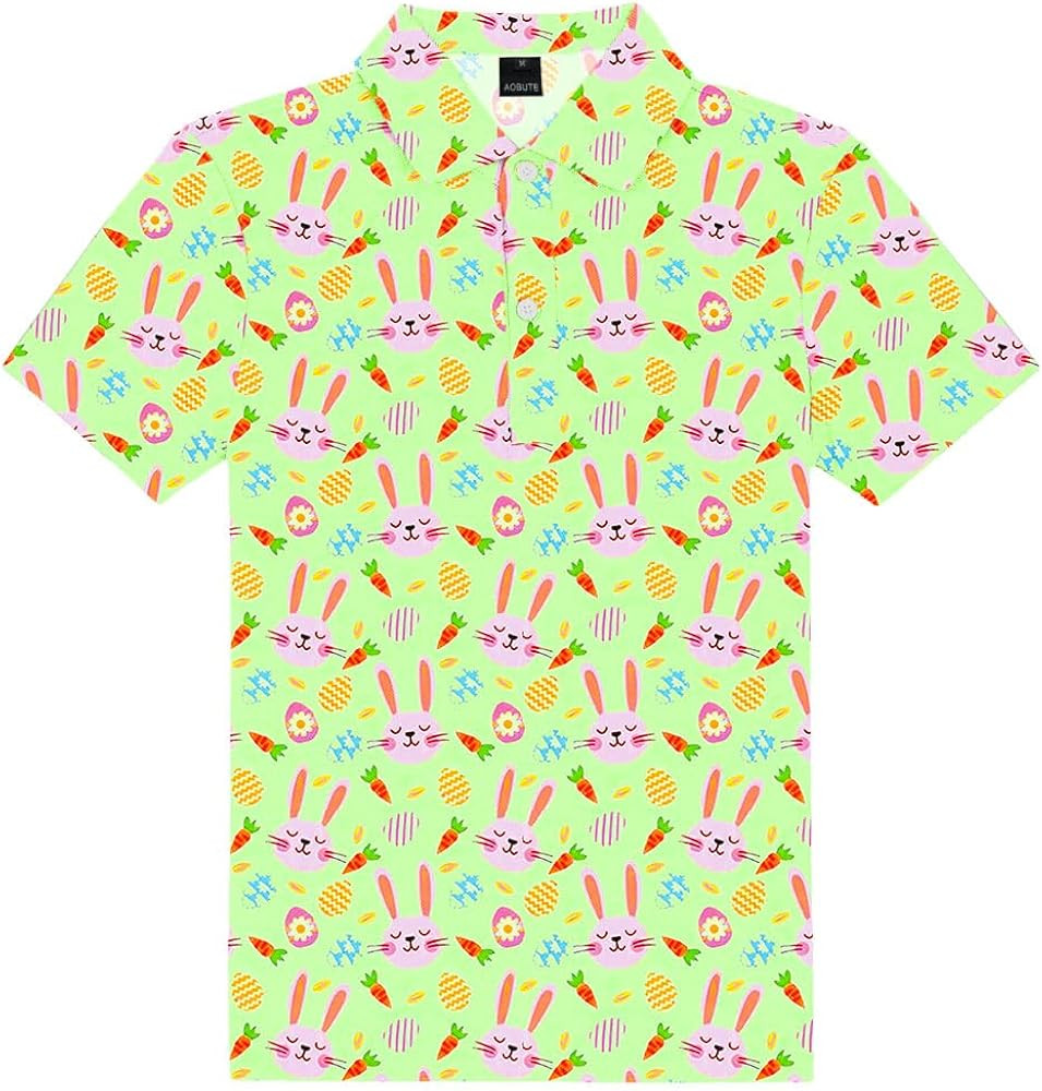 AOBUTE Kids Easter Day Shirts Bunny Egg Print Short Sleeve Polo Shirt 3-14 Years | Amazon (US)