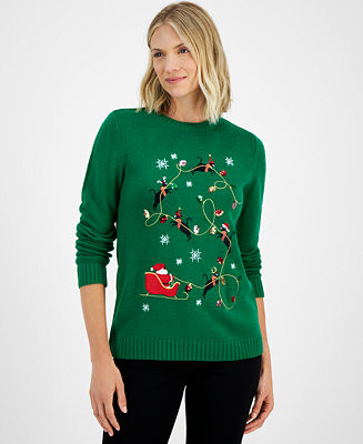 Holiday Lane Women's Kitten Sleigh Crewneck Sweater, PXS-XXL, Created for Macy's - Macy's | Macy's