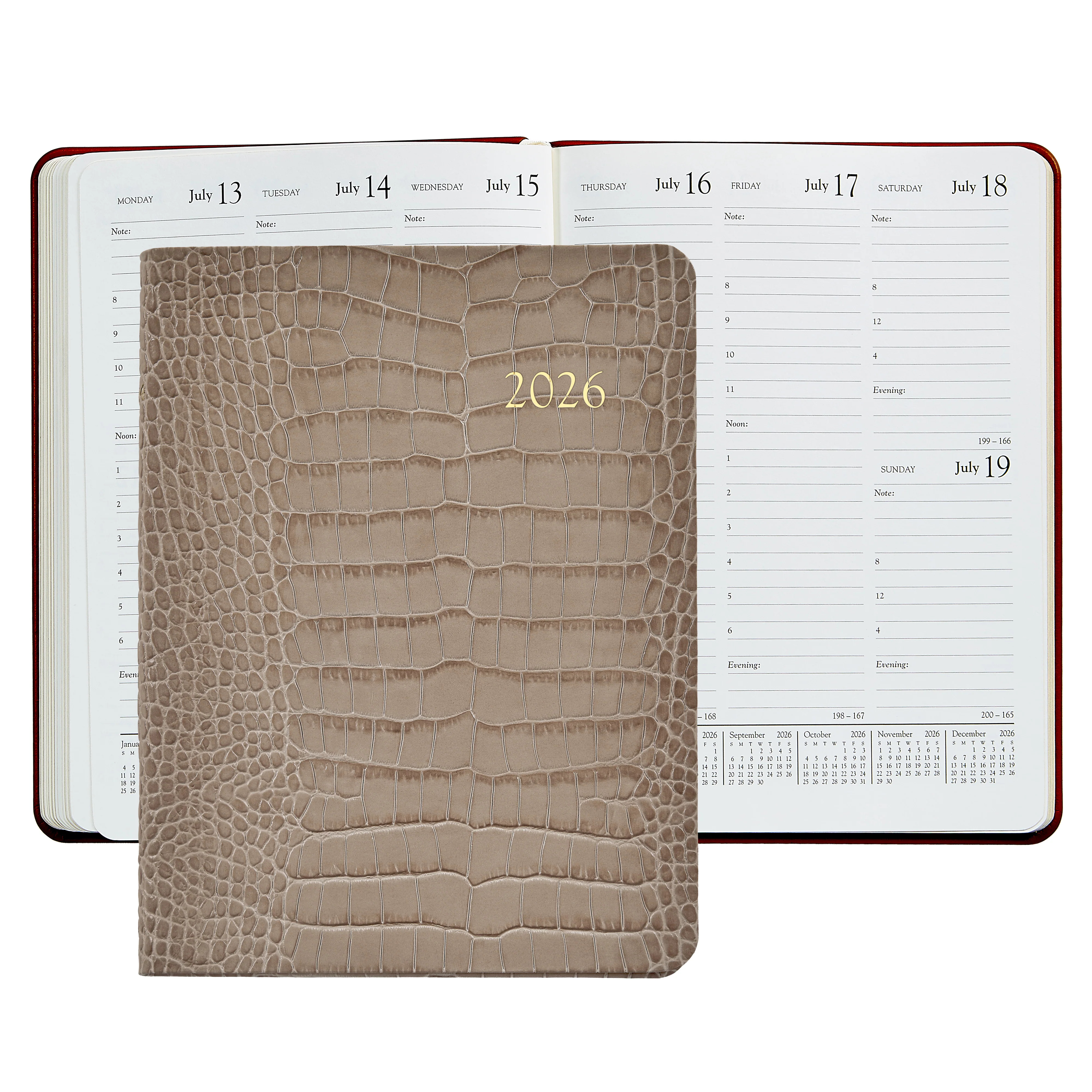2026 Desk Diary Agenda Planner | Stone Crocodile Embossed Leather | GiGi New York / Graphic Image