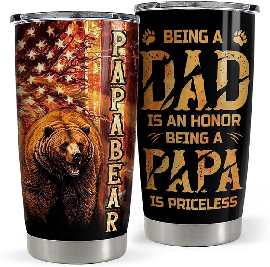 SANDJEST Dad Tumbler 20oz Stainless Steel Cup Papa Bear Insulated Travel Mug Dad Gifts from Daugh... | Amazon (US)