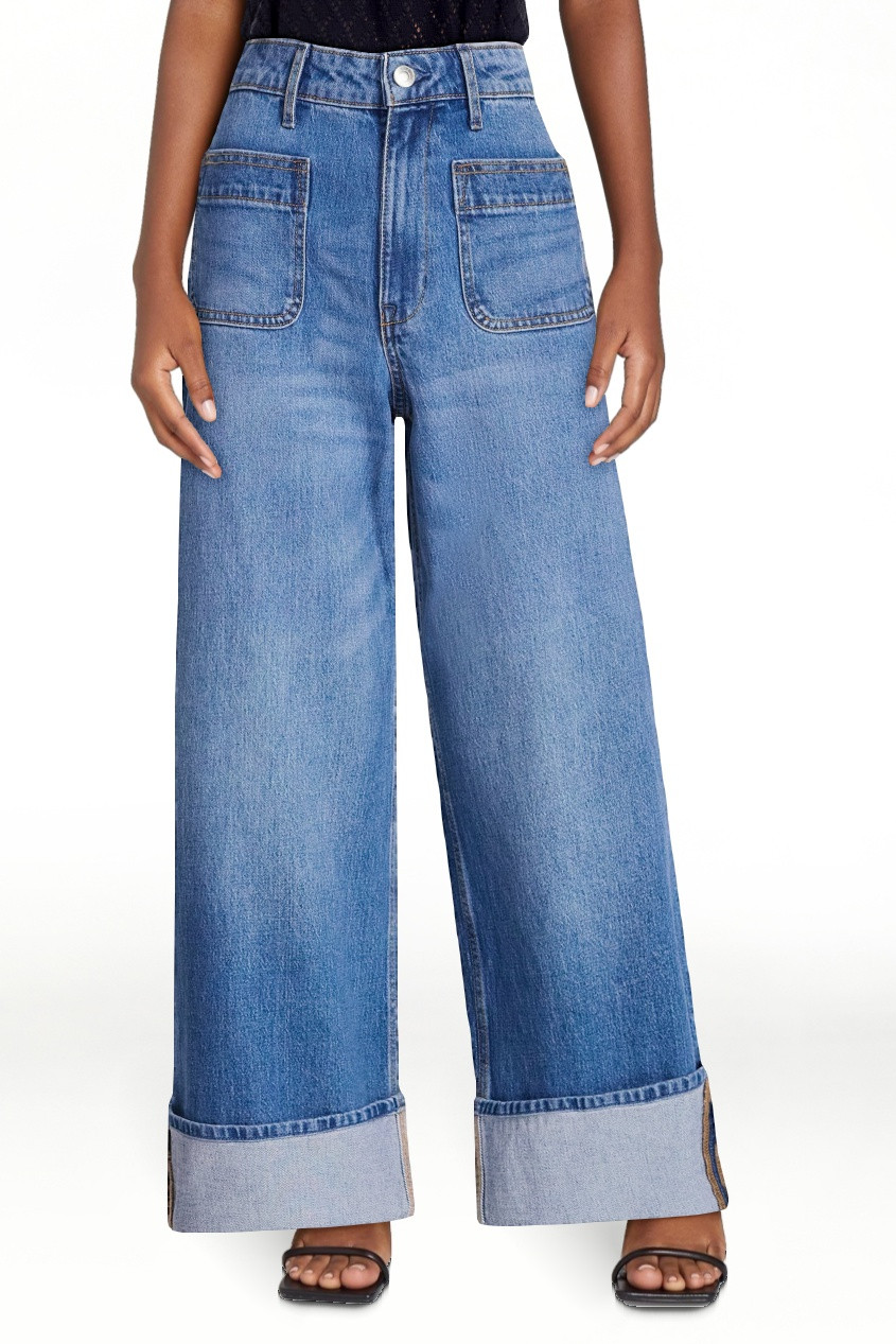 Free Assembly Women's High Rise Patch Pocket Cuffed Jeans, 26" Inseam, Sizes 0-18 | Walmart (US)