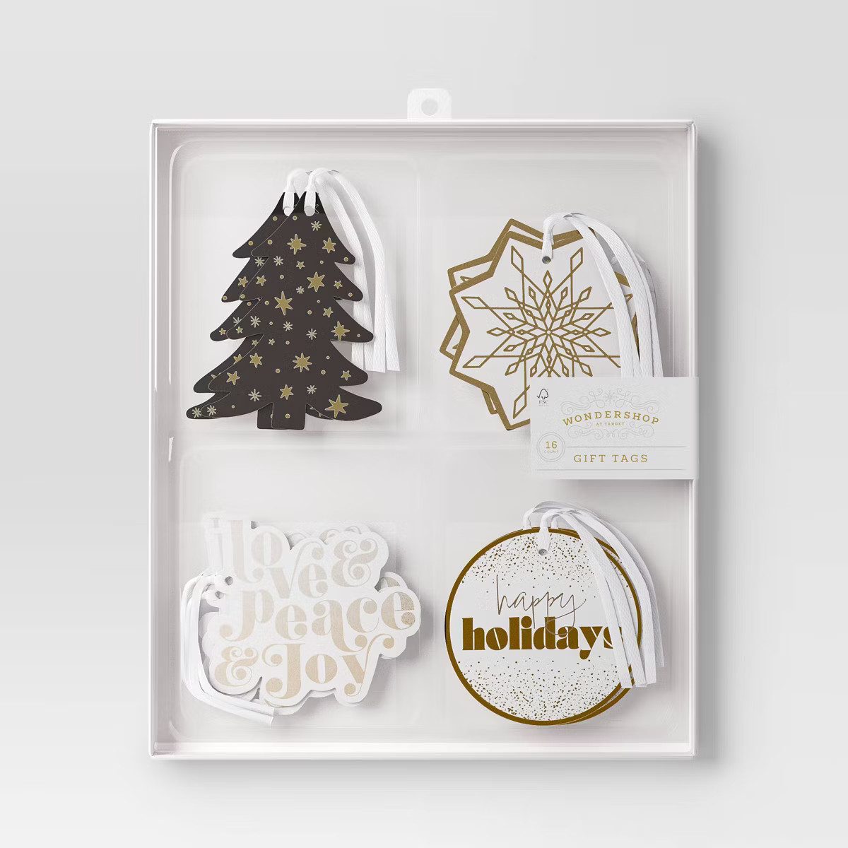16ct Tie-on Tree and Snowflake Christmas Gift Tag Black/Gold - Wondershop™ | Target