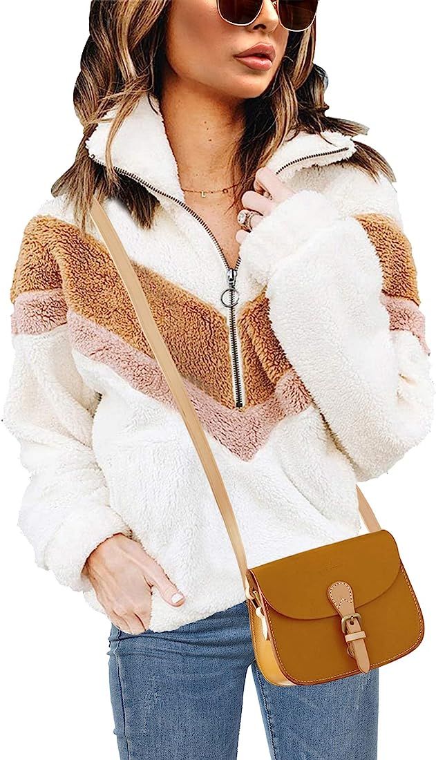 Womens Faux Fur Coats Casual Loose Sherpa Pullover Fleece Sweatshirt Jackets Outwear (S-XXL) | Amazon (US)