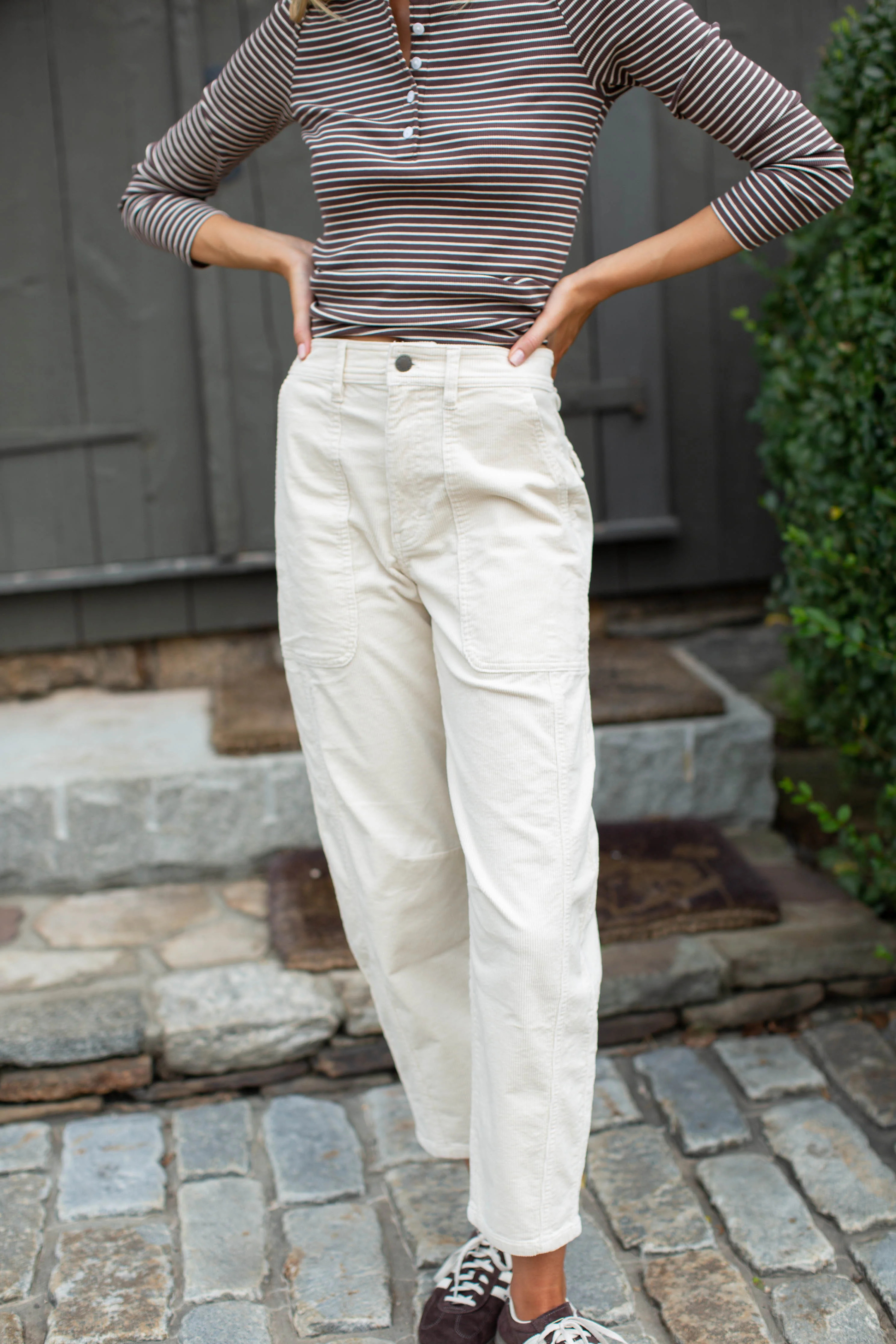 Meade Corduroy High Rise Barrel Pant - Ivory | Marea