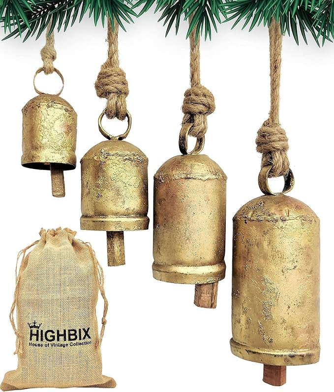 HIGHBIX Set of 4 Harmony Cow Bells Vintage Handmade Rustic Lucky Christmas Hanging Décor Bells O... | Amazon (US)