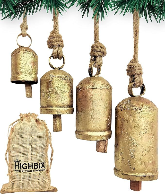 HIGHBIX Set of 4 Harmony Cow Bells Vintage Handmade Rustic Lucky Christmas Hanging Décor Bells O... | Amazon (CA)