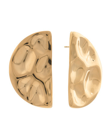 Gold Plated Waterproof Molten Half Moon Earrings | TJ Maxx