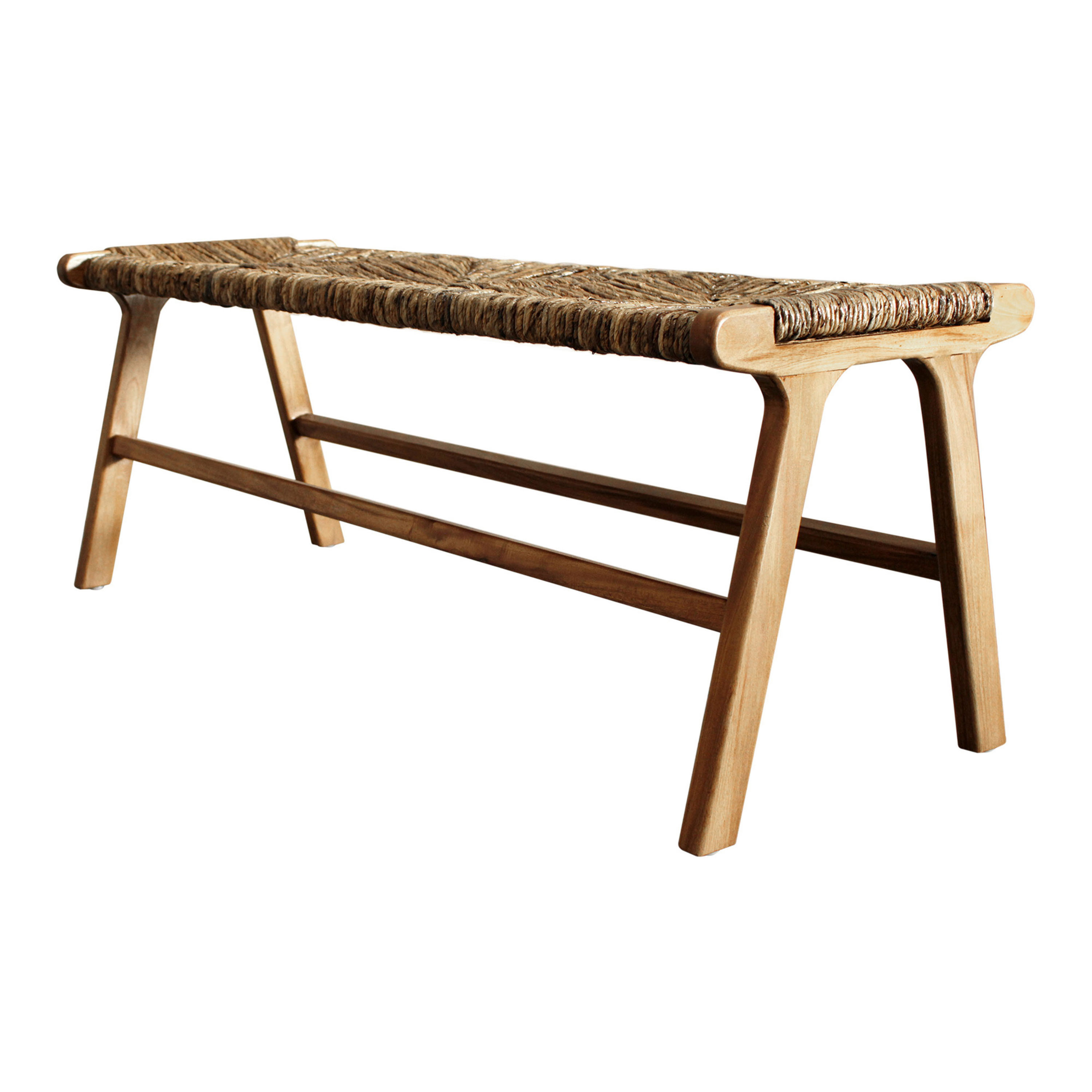 Basque Caramel Wood and Natural Fiber Bench | World Market